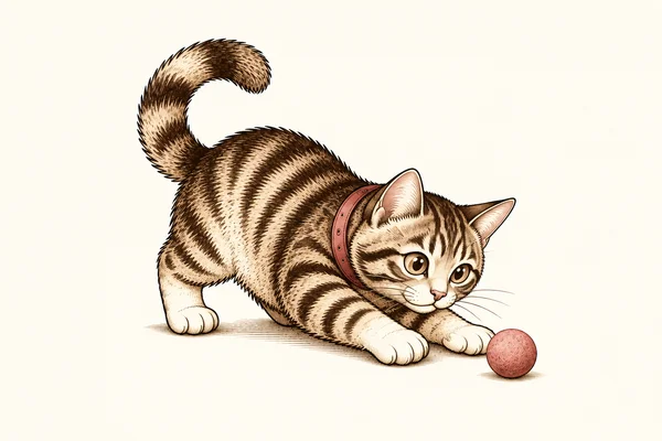 UCO reaching a curious paw towards a little felt ball